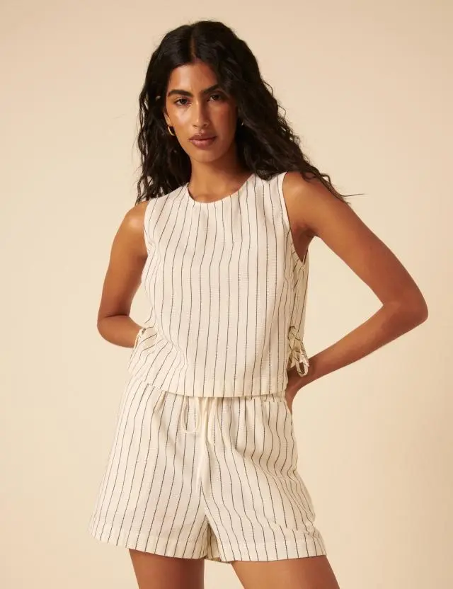 White Pinstripe Shorts