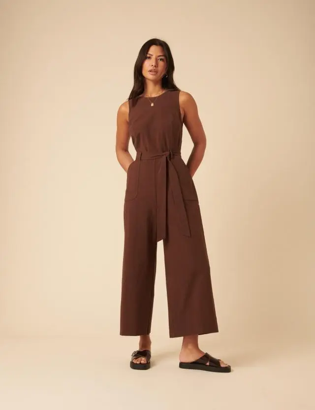 Brown Tie Waist Jumpsuit