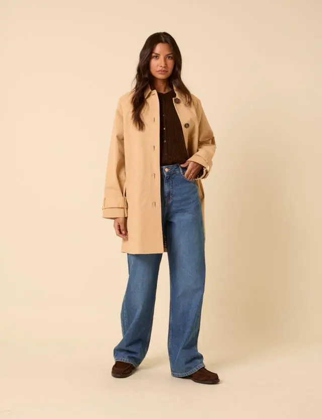 Camel Single Breasted Cropped Trench Coat