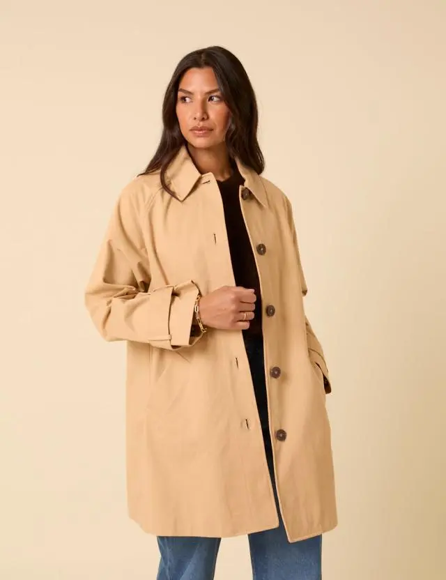 Camel Single Breasted Cropped Trench Coat