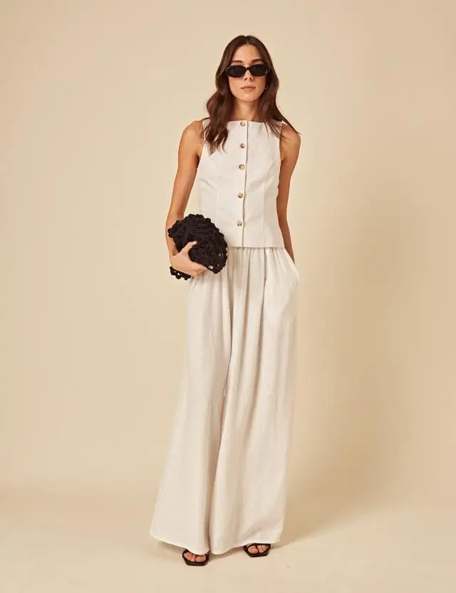 White Linen-Blend Wide Leg Jerrow Trousers