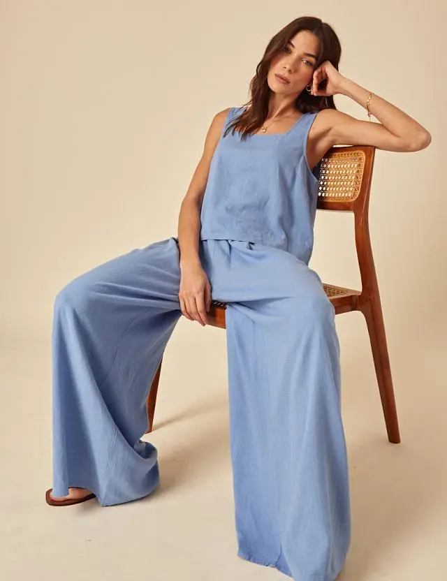 Blue Linen-blend Jerrow Wide Leg Trousers