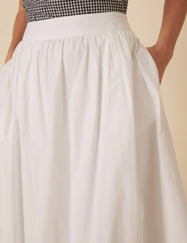 White Bubble Hem Midi Skirt