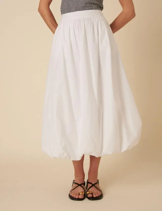 White Bubble Hem Midi Skirt