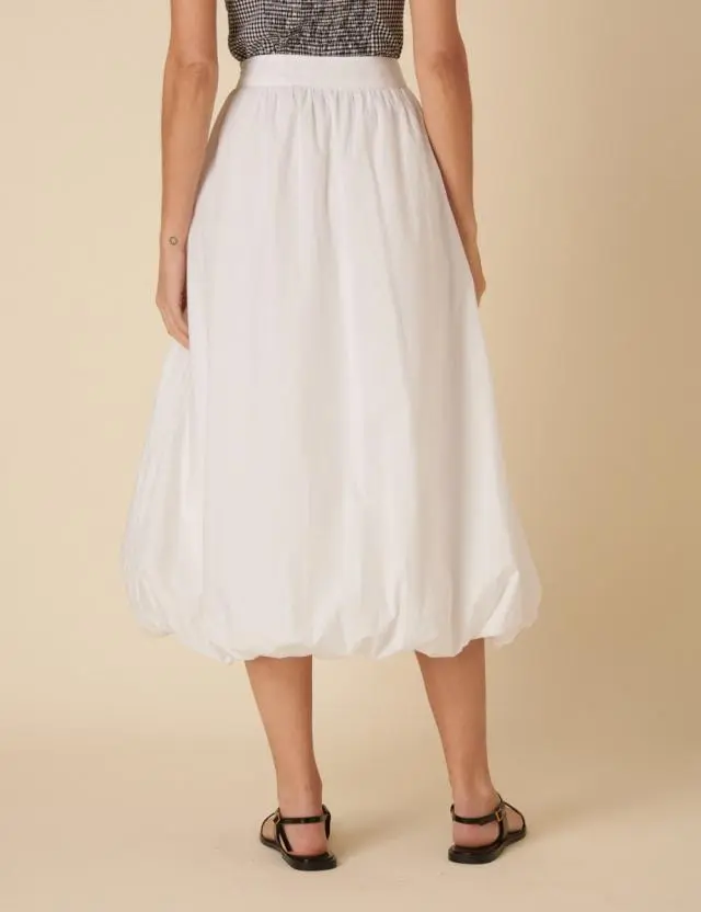White Bubble Hem Midi Skirt