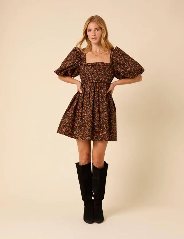 Petite Black Floral Embroidered Nova Mini Dress