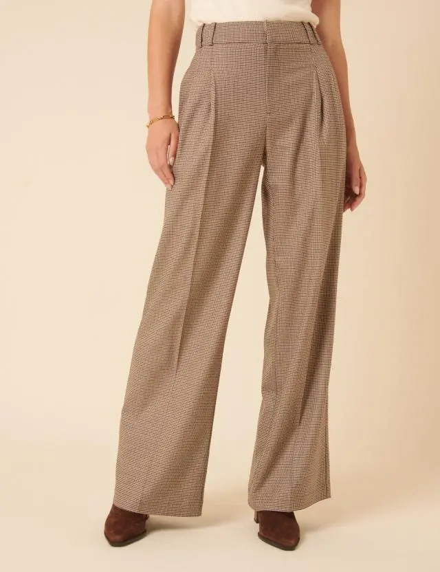 Beige Heritage Check Tailored Trousers