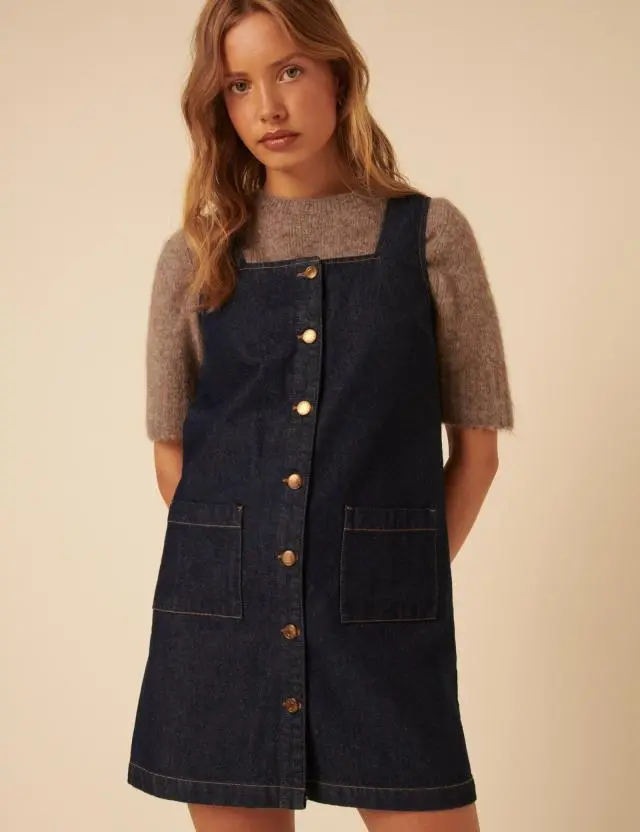 Dark Blue Denim Danni Pinafore Mini Dress