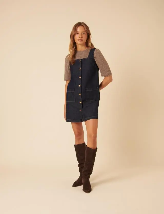Dark Denim Danni Pinafore Mini Dress
