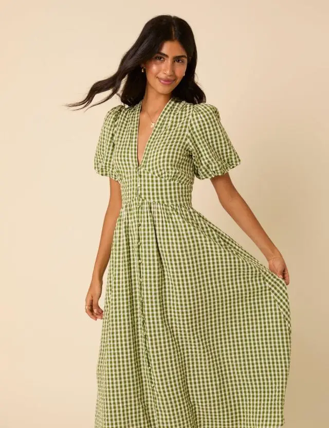 Green Gingham Starlight Midi Dress