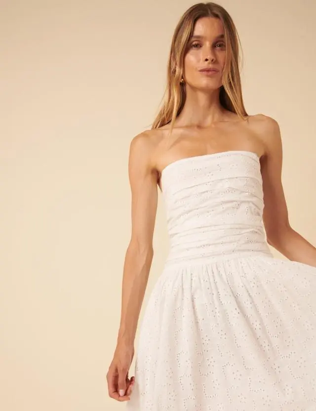 White Broderie Anglaise Bandeau Felicity Midi Dress