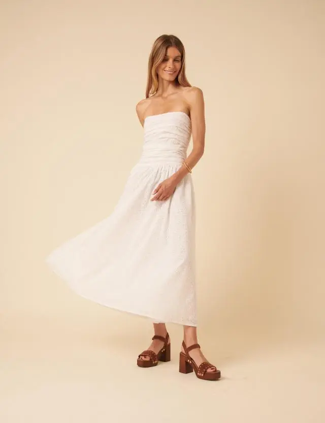 White Broderie Anglaise Felicity Midi Dress