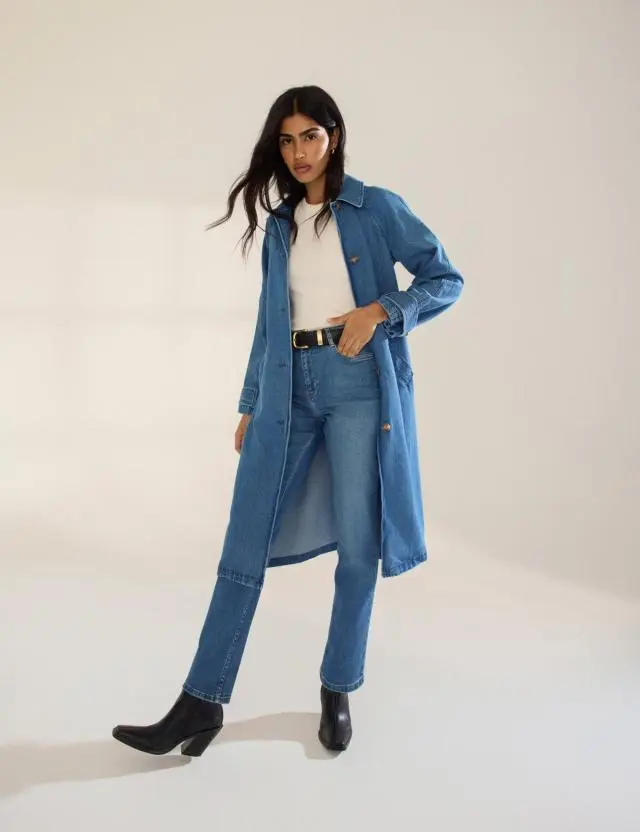 Denim Single Breasted Trench Coat