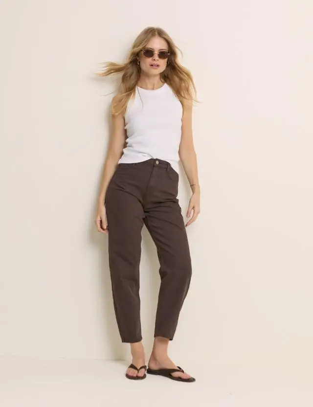 Brown High Rise Putney Barrel Leg Jeans
