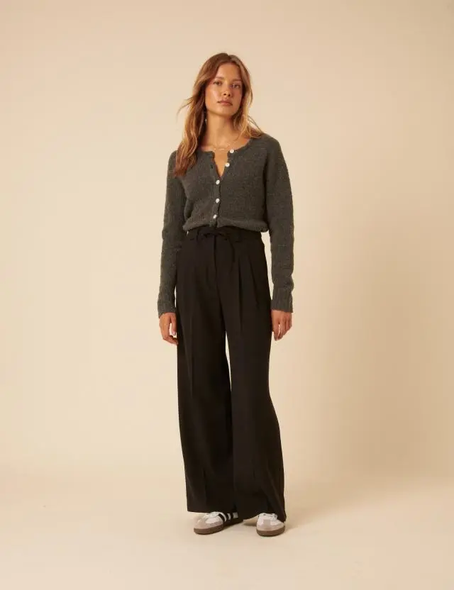 Black Wide Leg Tailored Trousers