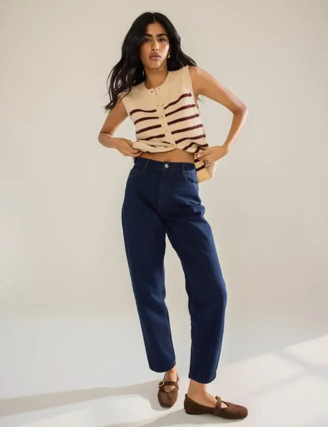 Dark Blue Putney Barrel Leg Jeans