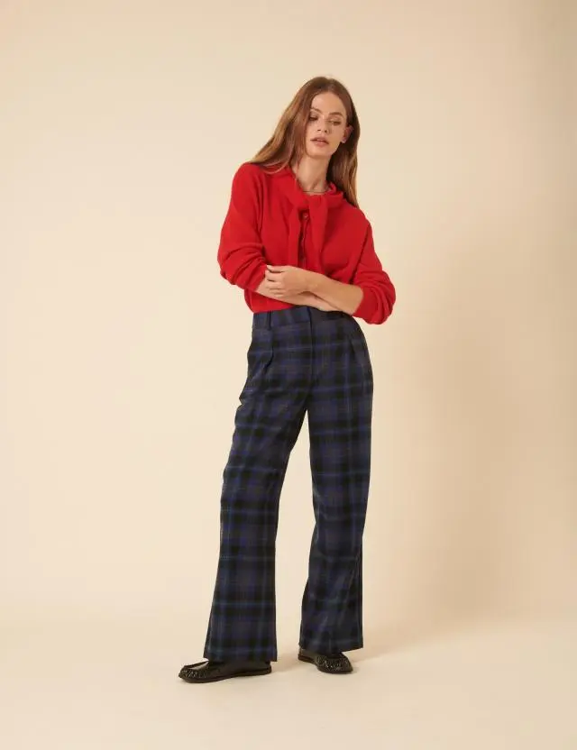 Navy Tartan Tailored Trousers