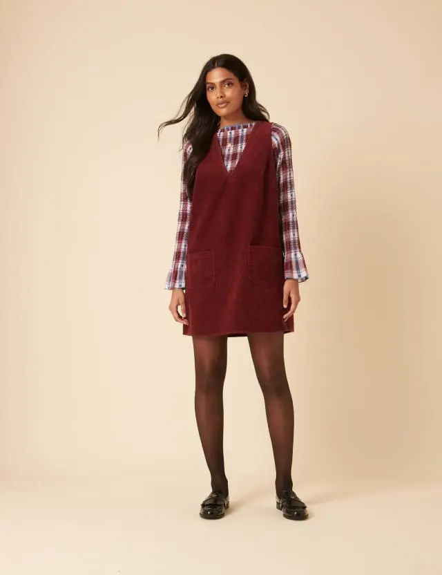 Red Piper Pinafore Mini Dress