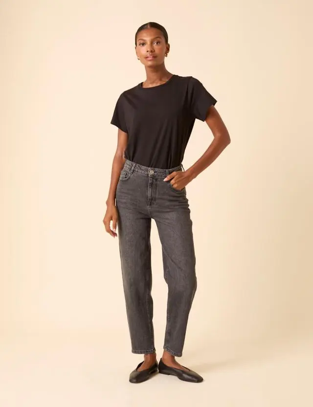 Washed Black Mid Rise Camden Tapered Jeans