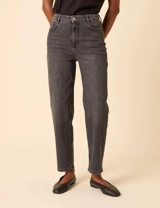 Washed Black Mid Rise Camden Tapered Jeans