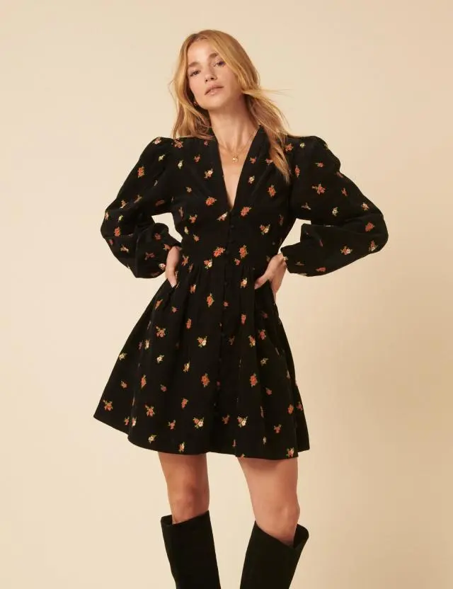 Black Floral Embroidered Cord Starlight Mini Dress