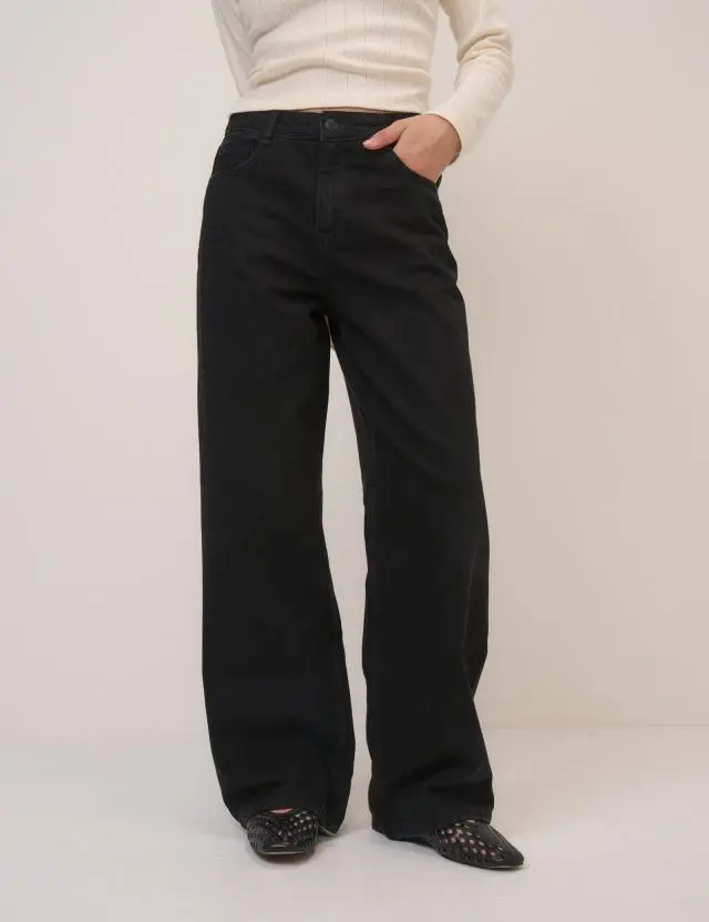 Black Mid Rise Carnaby Wide Leg Jeans