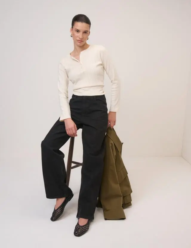 Black Mid Rise Carnaby Wide Leg Jeans