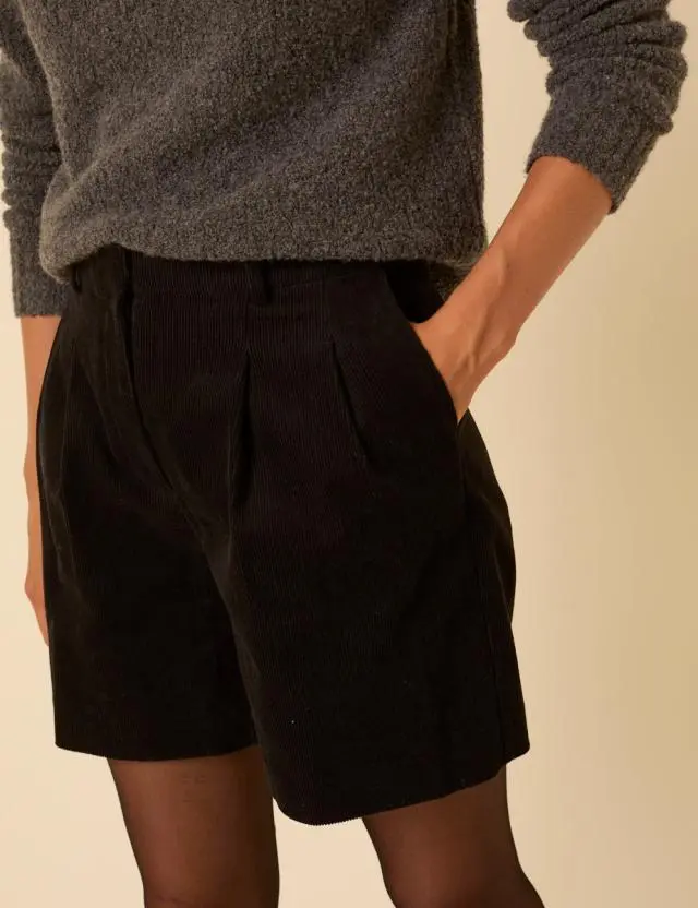 Black Cord Tailored Shorts