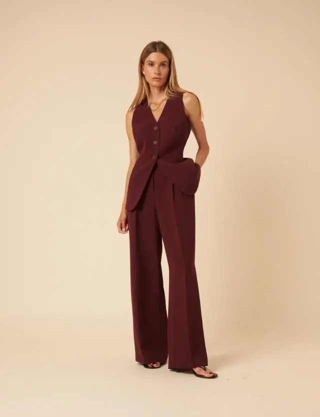 Burgundy Pleated Tailored Trousers