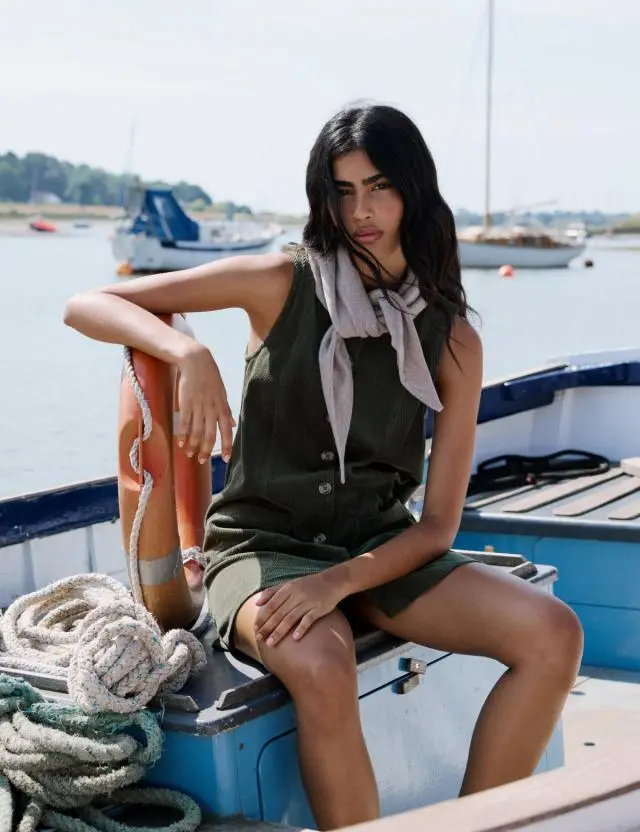 Khaki Cord Alessa Pinafore Mini Dress