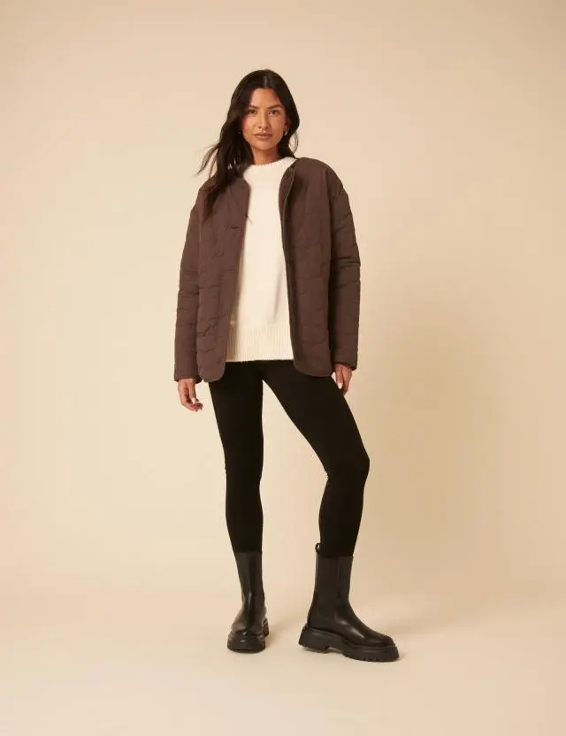 Brown Reversible Borg Quilted Jacket