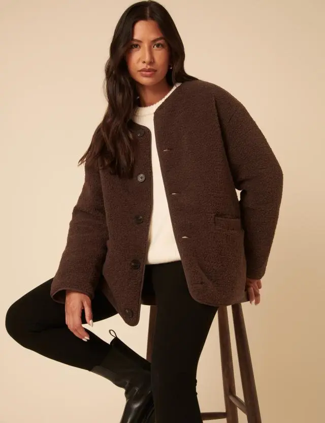 Brown Reversible Borg Quilted Jacket