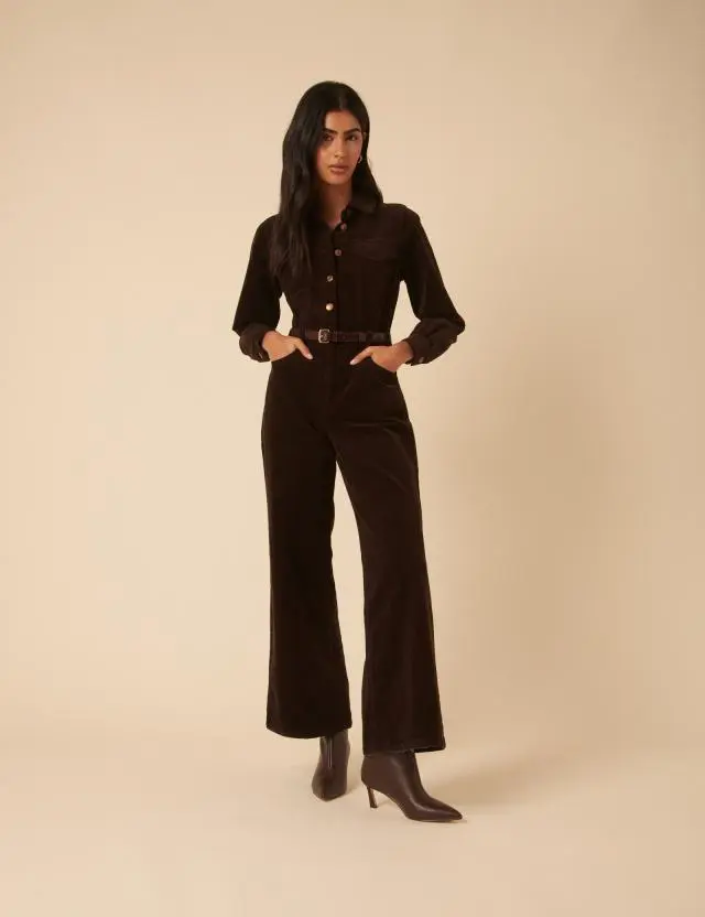 Brown Cord Jumpsuit