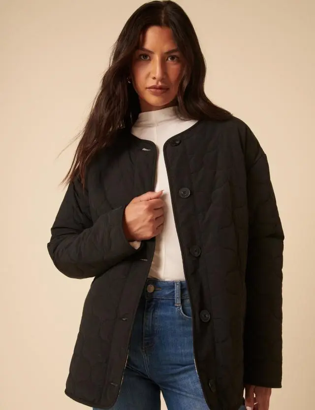Black Reversible Borg Qulited Jacket