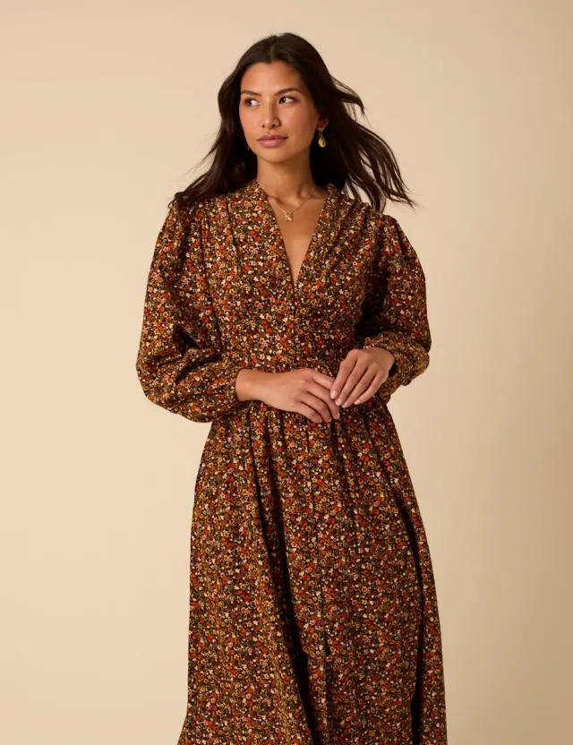 Black Ditsy Floral Cord Starlight Midi Dress