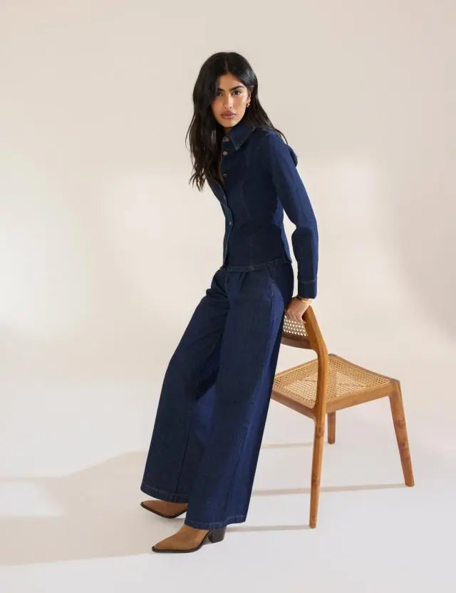 Dark Denim Pleated Tailored Jeans