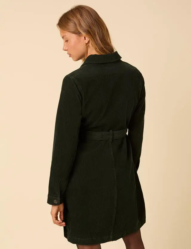 Forest Green Cord Long Sleeve Finchley Mini Dress