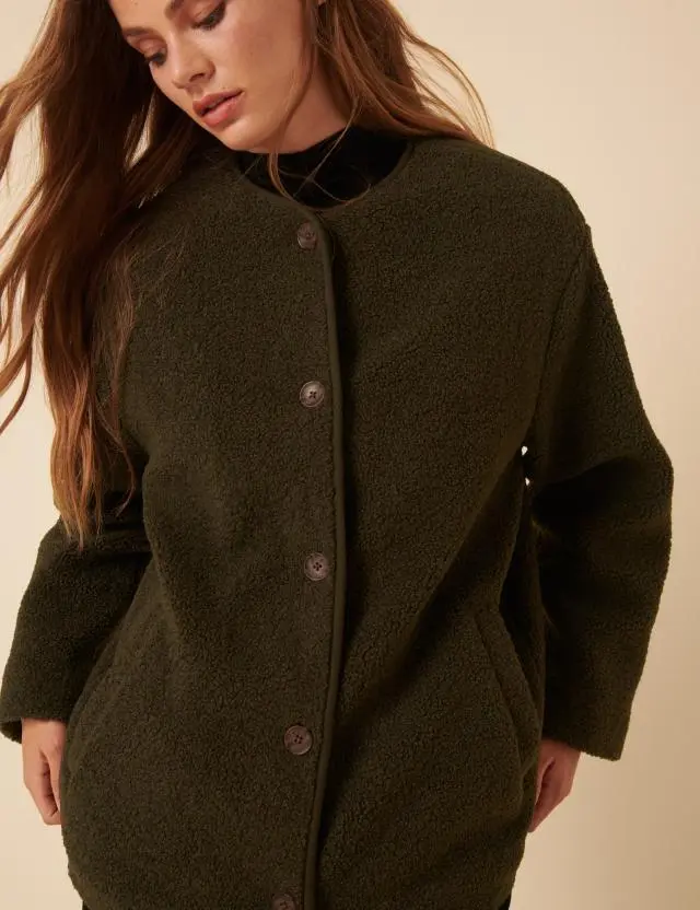 Green Long Sleeve Borg Jacket