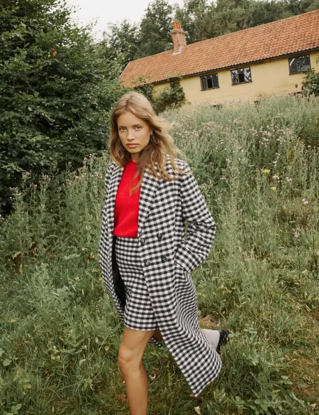 Black And White Gingham Double Breasted Coat