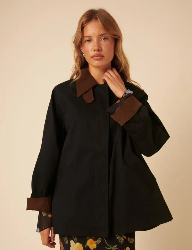 Dark Navy Cord Detail Barn Coat