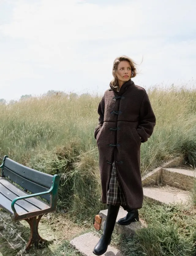 Brown Long Borg Duffle Coat