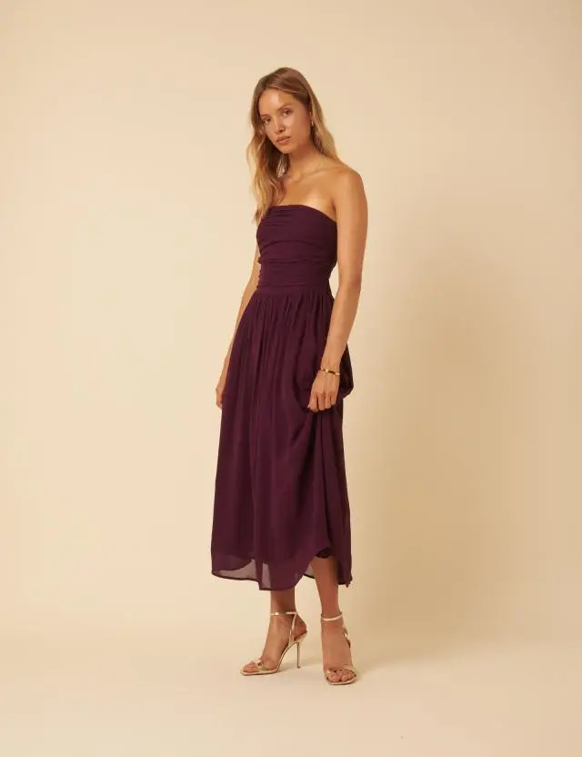 Purple Bandeau Felicity Midi Dress