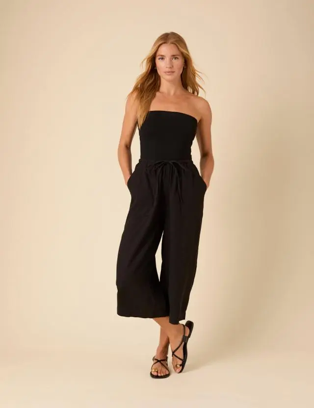 Black Linen-blend Cropped Shona Trousers