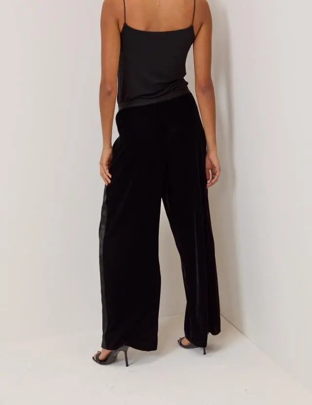 Black Velvet Contrast Satin Side Striped Trousers