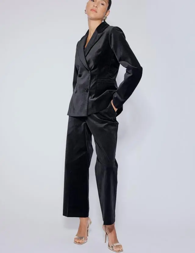 Black High Waisted Velvet Trousers