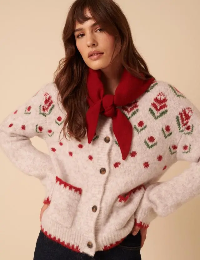 Light Grey Floral Collared Cardigan