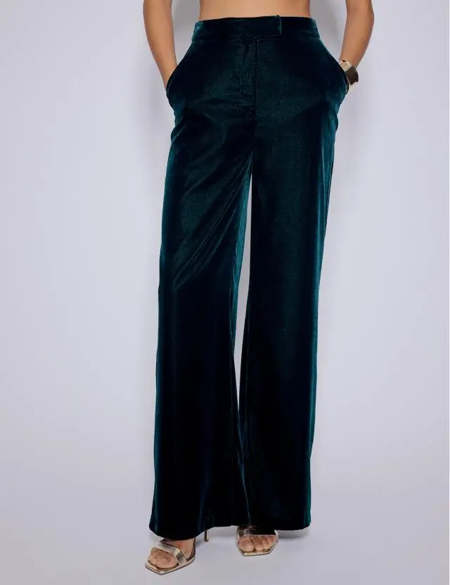 Green Velvet Straight Leg Trousers