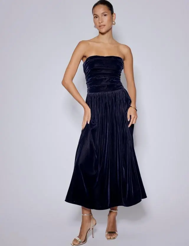 Navy Velvet Bandeau Felicity Midaxi Dress