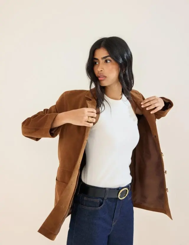 Brown Suede Blazer Jacket