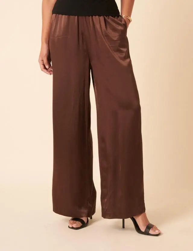 Brown Satin Wide Leg